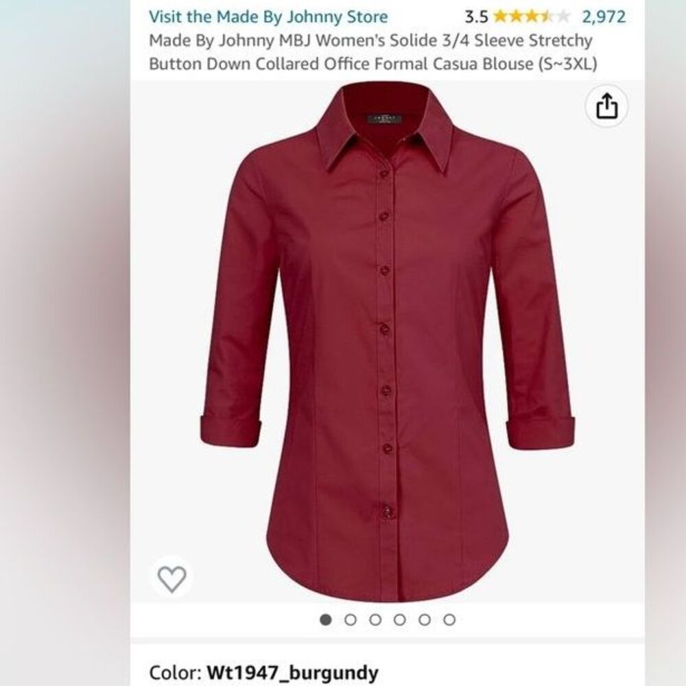 Johnny Store Woman’s 3/4 Sleeve Button Up Shirt XL Burgundy